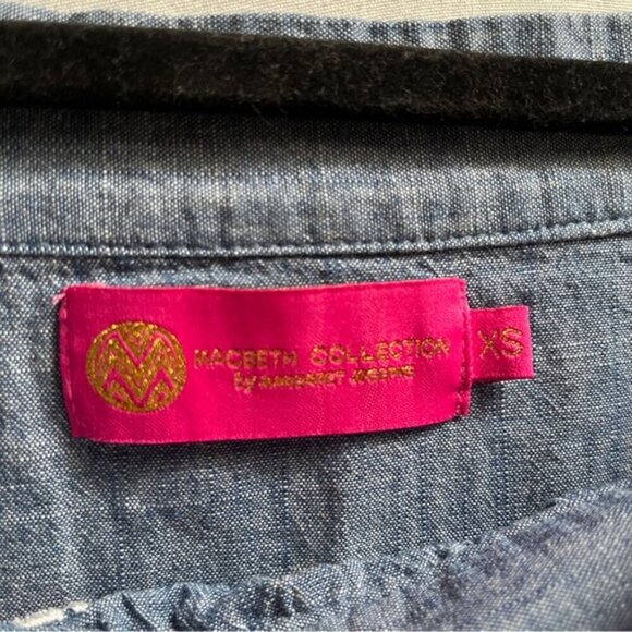 MACBETH Collection Chambray All Day Floral Embroidered Blue Off Shoulder Sz XS - Picture 4 of 8